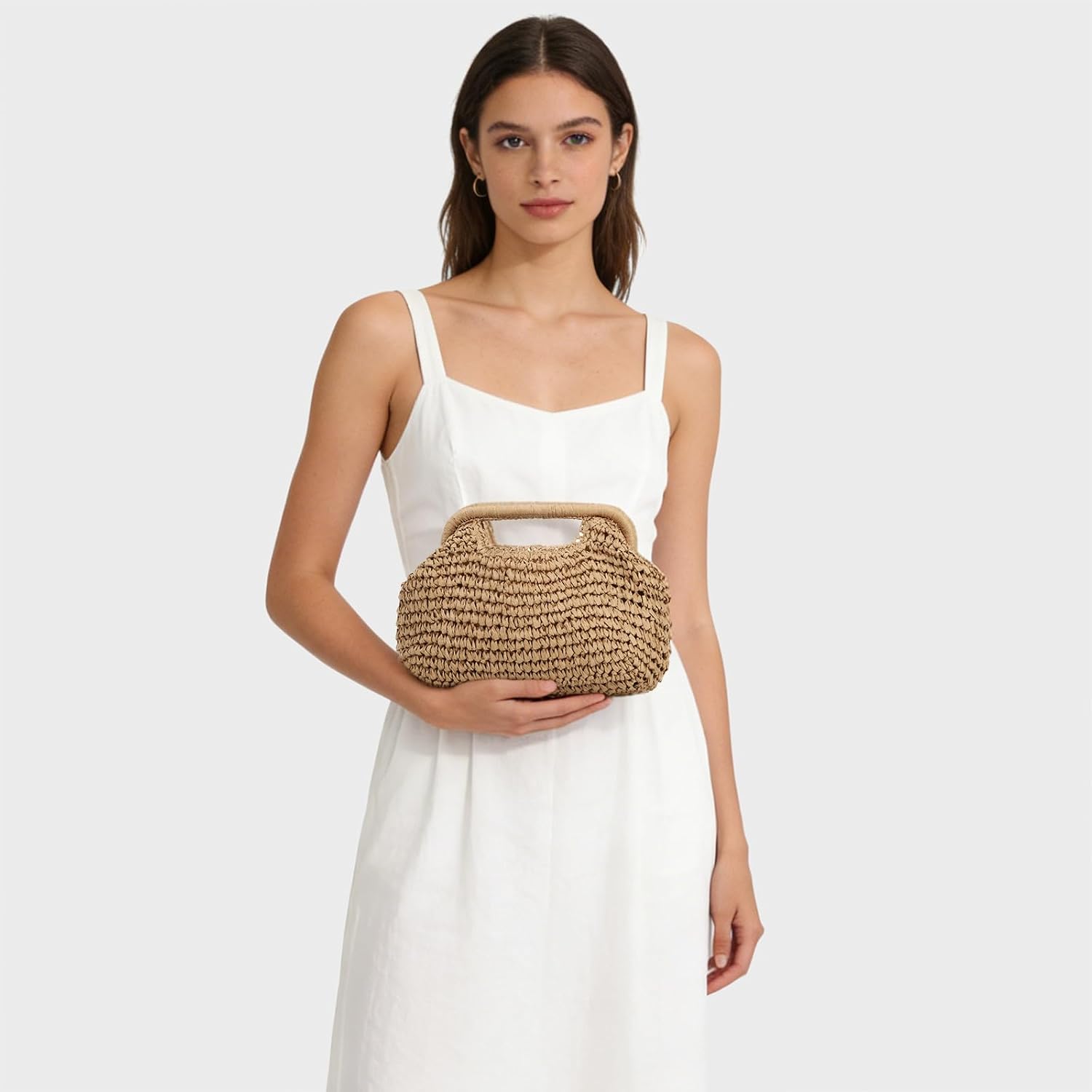 LHHMZ Women Straw Dumpling Clutch Bag, Woven Straw Clutch Handbag, Summer Beach Crossbody Shoulder Bag for Vacation Travel