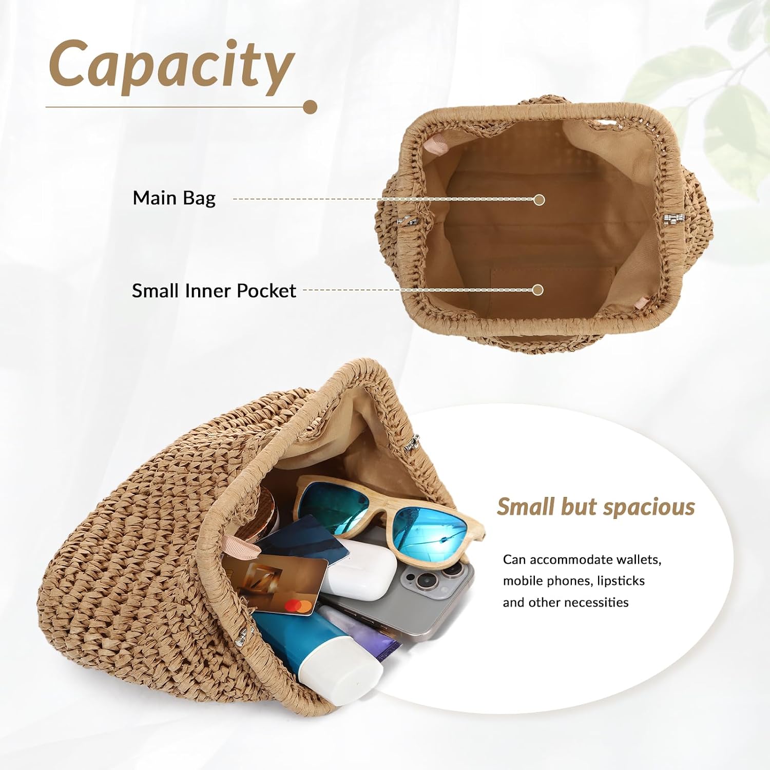 LHHMZ Women Straw Dumpling Clutch Bag, Woven Straw Clutch Handbag, Summer Beach Crossbody Shoulder Bag for Vacation Travel