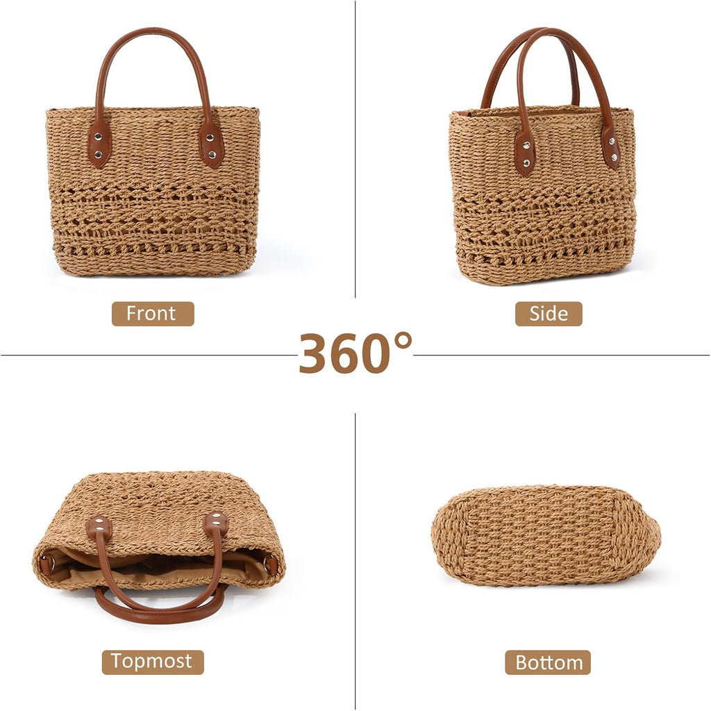 Summer Straw Bag for Women, Woven Rattan Handbag Bags, Boho Handmade Weave Shoulder Handbag Purse for Holiday Travel
