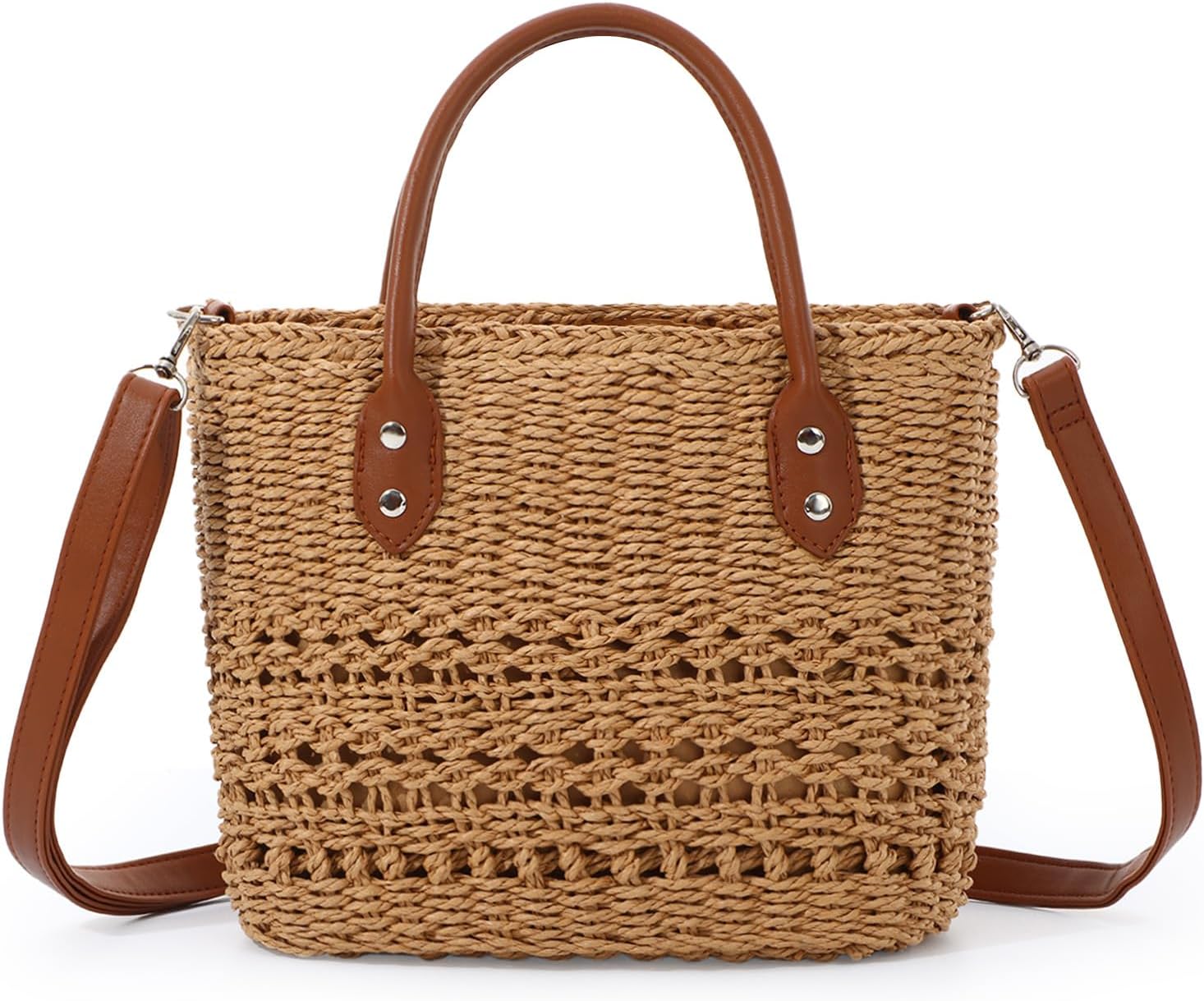 Summer Straw Bag for Women, Woven Rattan Handbag Bags, Boho Handmade Weave Shoulder Handbag Purse for Holiday Travel