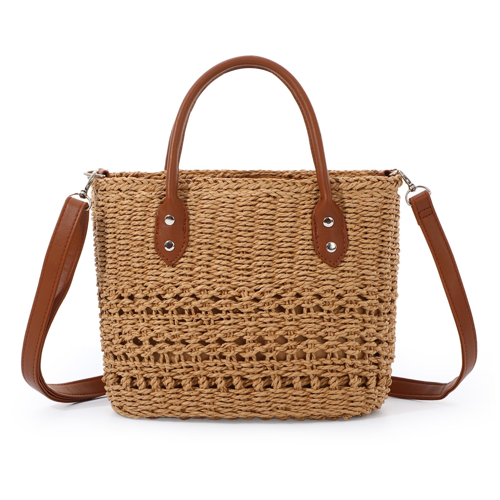 Summer Straw Bag for Women, Woven Rattan Handbag Bags, Boho Handmade Weave Shoulder Handbag Purse for Holiday Travel