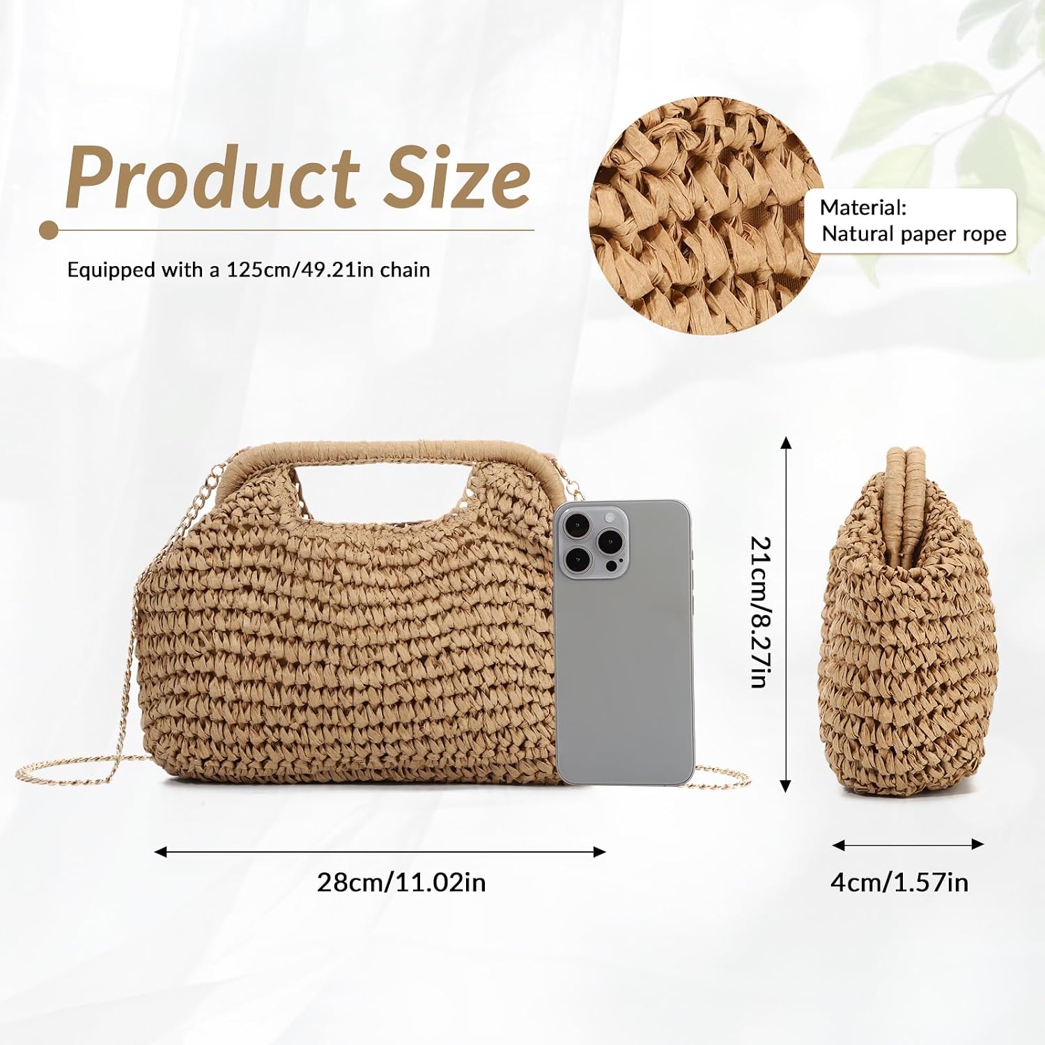 LHHMZ Women Straw Dumpling Clutch Bag, Woven Straw Clutch Handbag, Summer Beach Crossbody Shoulder Bag for Vacation Travel