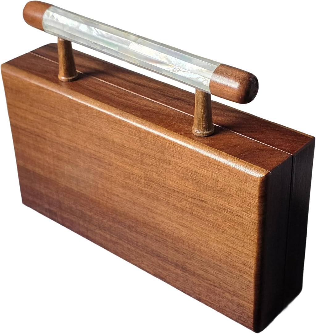 Walnut & Pearl Luxury Handcrafted Wooden Clutch Bag with Mother of Pearl