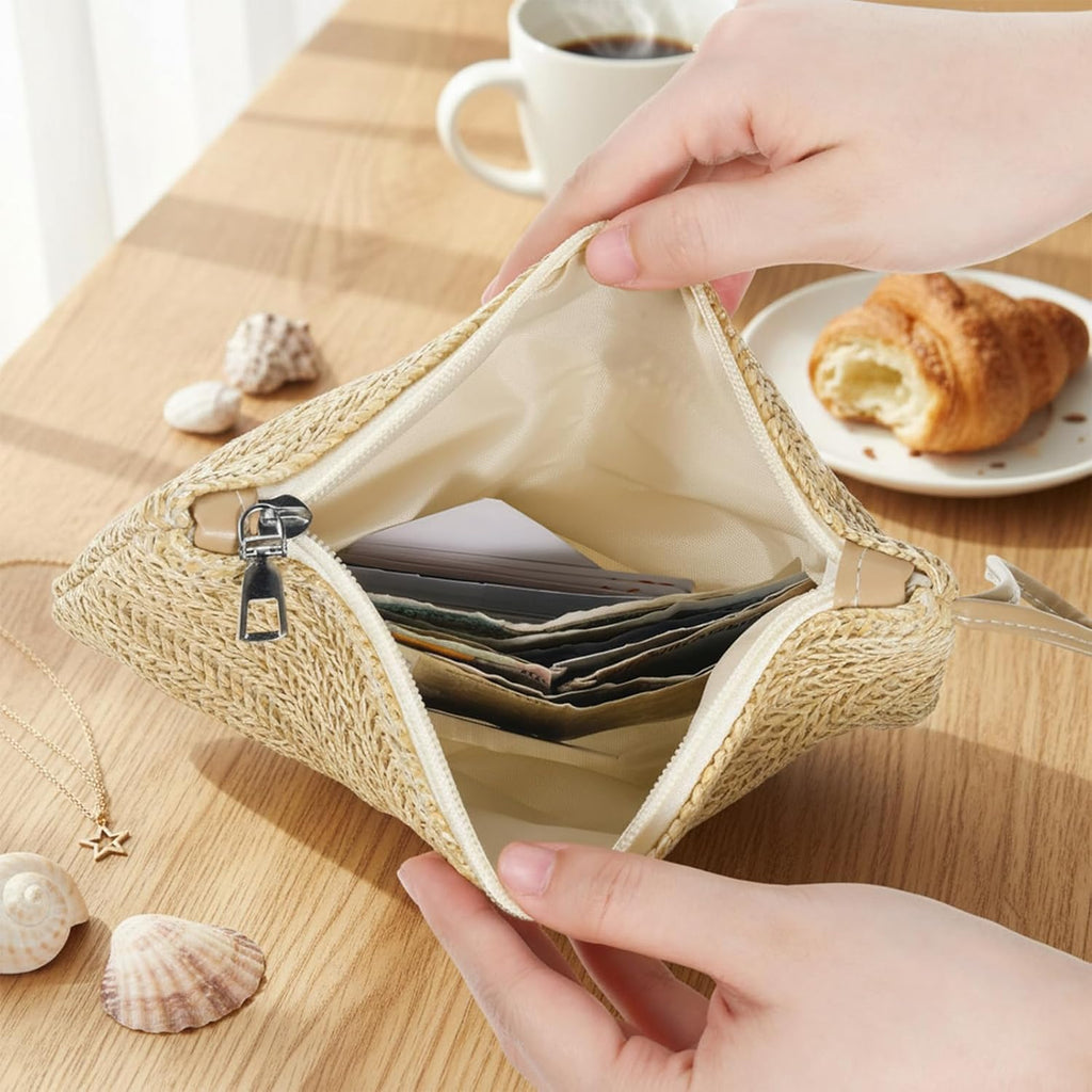 Hand-Woven Straw Clutch, Summer Straw Clutch Purses for Women, Bohemian Wristlet Bag for Beach, Vacation