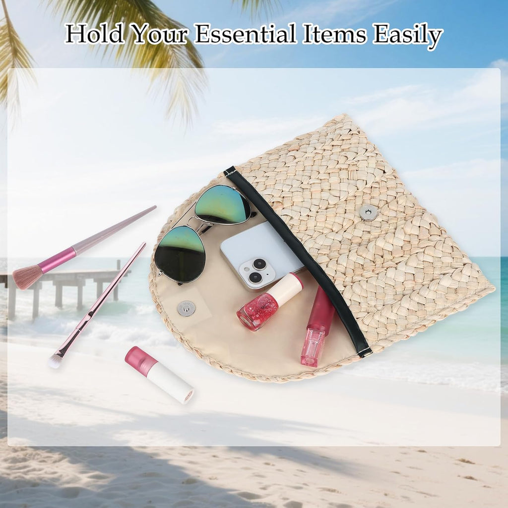 Straw Beach Clutch Bag for Women, Summer Boho Handmade Woven Beach Handbag, Casual Straw Clutch Bags for Summer Sandybeach Travel Holiday Vacation