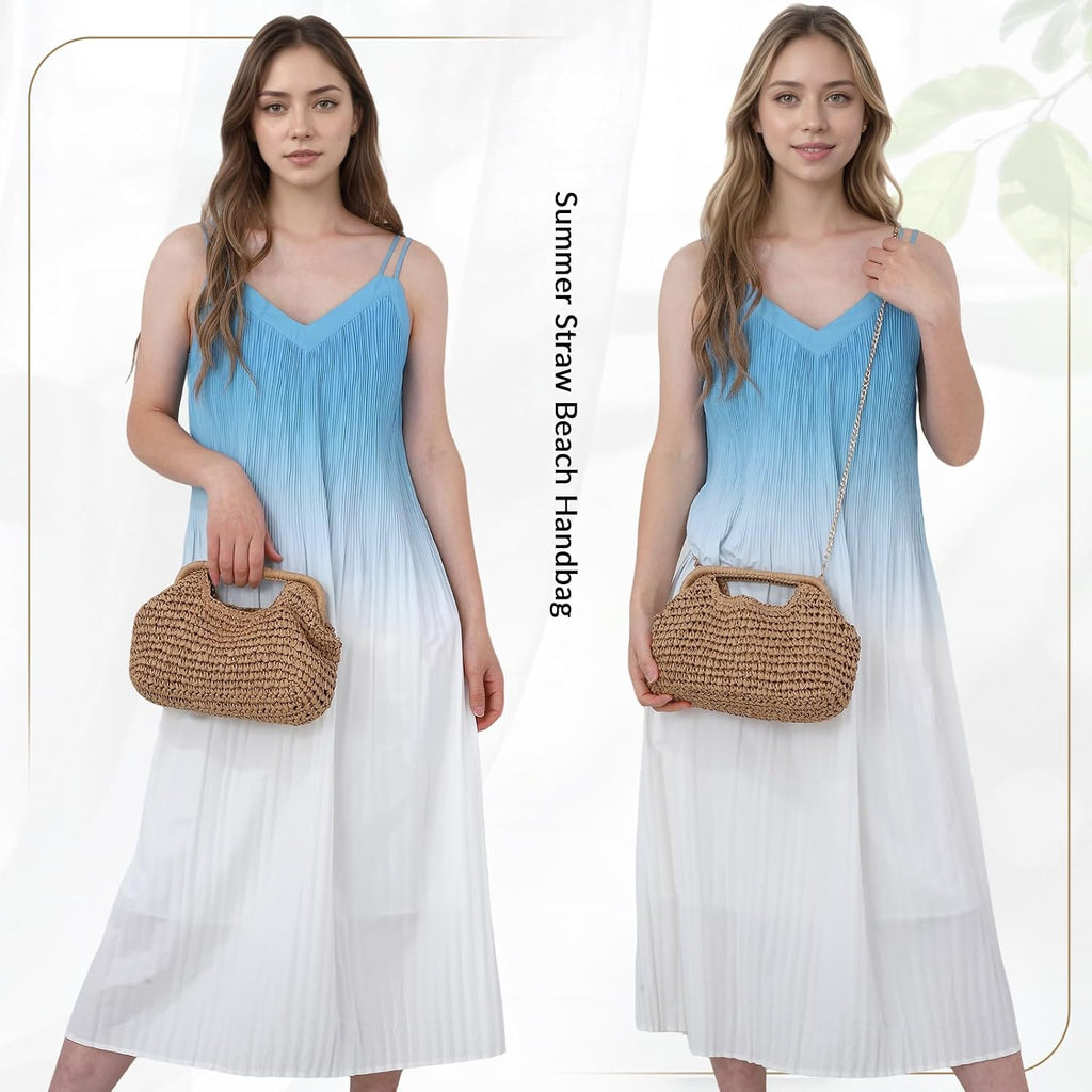 LHHMZ Women Straw Dumpling Clutch Bag, Woven Straw Clutch Handbag, Summer Beach Crossbody Shoulder Bag for Vacation Travel