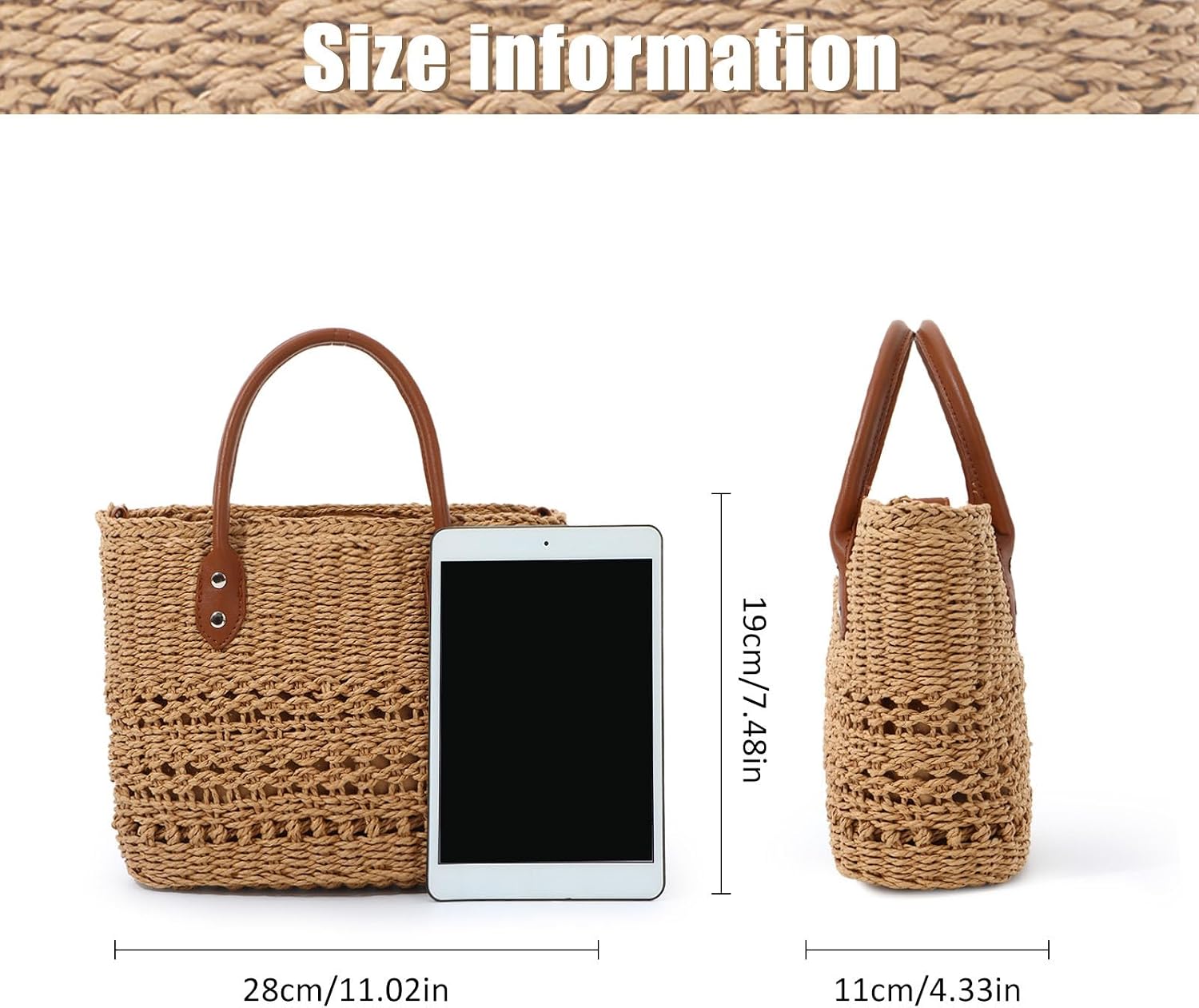 Summer Straw Bag for Women, Woven Rattan Handbag Bags, Boho Handmade Weave Shoulder Handbag Purse for Holiday Travel