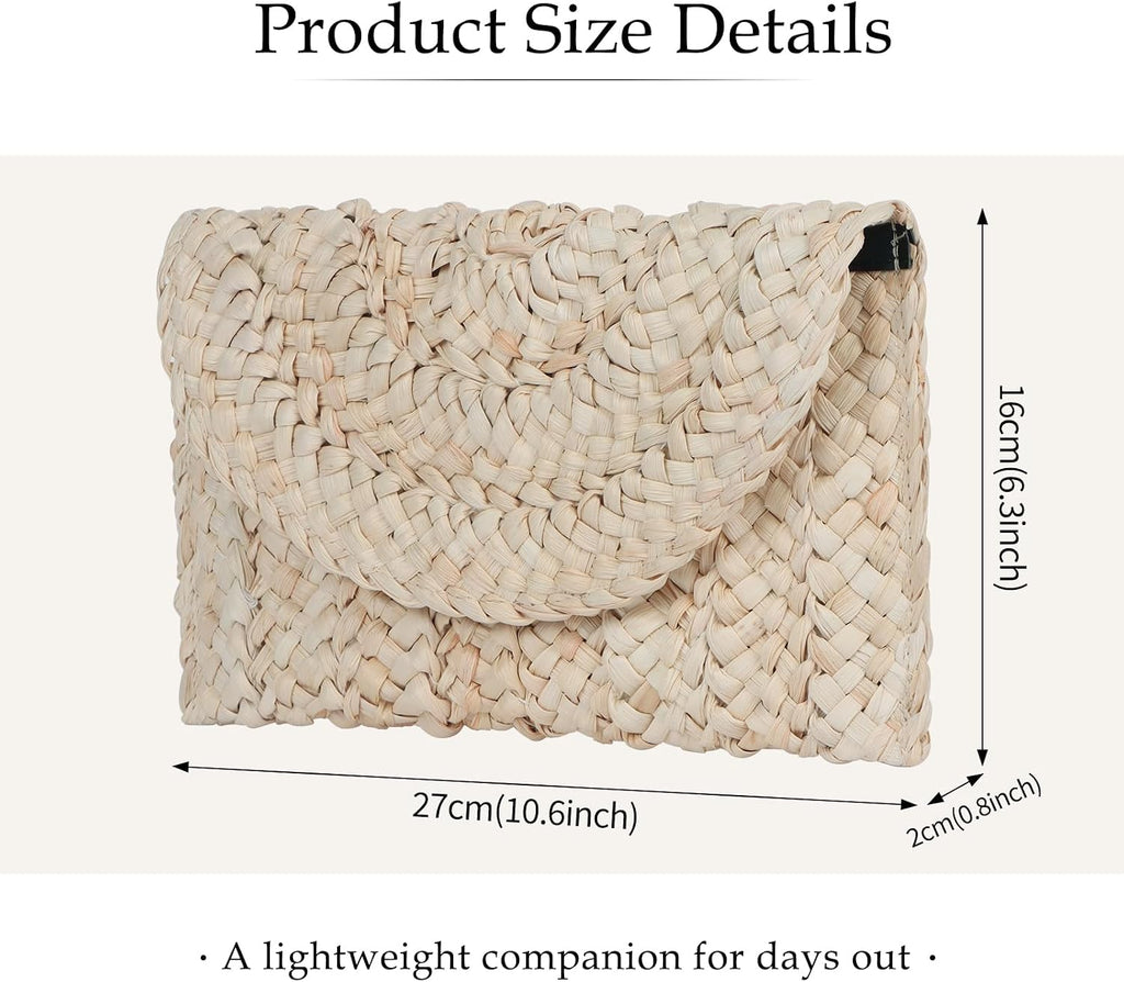 Straw Beach Clutch Bag for Women, Summer Boho Handmade Woven Beach Handbag, Casual Straw Clutch Bags for Summer Sandybeach Travel Holiday Vacation