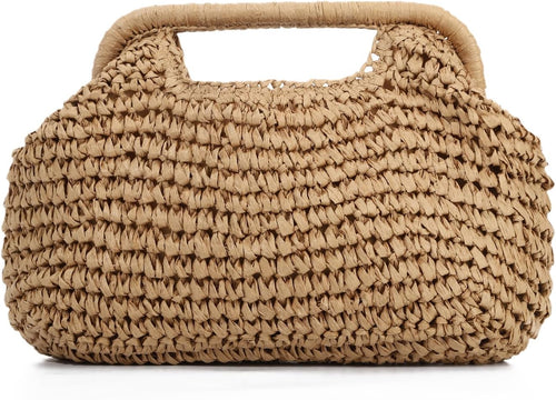 LHHMZ Women Straw Dumpling Clutch Bag, Woven Straw Clutch Handbag, Summer Beach Crossbody Shoulder Bag for Vacation Travel