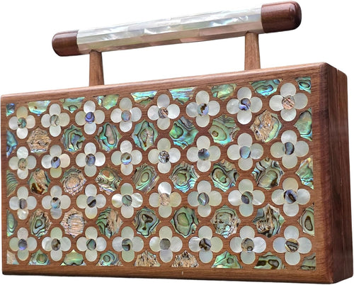 Walnut & Pearl Luxury Handcrafted Wooden Clutch Bag with Mother of Pearl