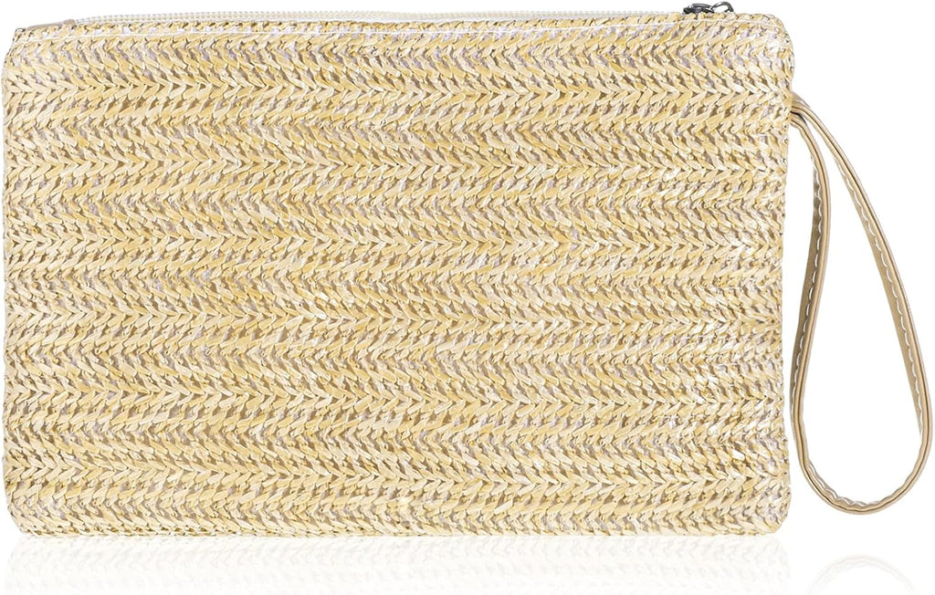 Hand-Woven Straw Clutch, Summer Straw Clutch Purses for Women, Bohemian Wristlet Bag for Beach, Vacation