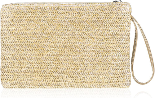 Hand-Woven Straw Clutch, Summer Straw Clutch Purses for Women, Bohemian Wristlet Bag for Beach, Vacation