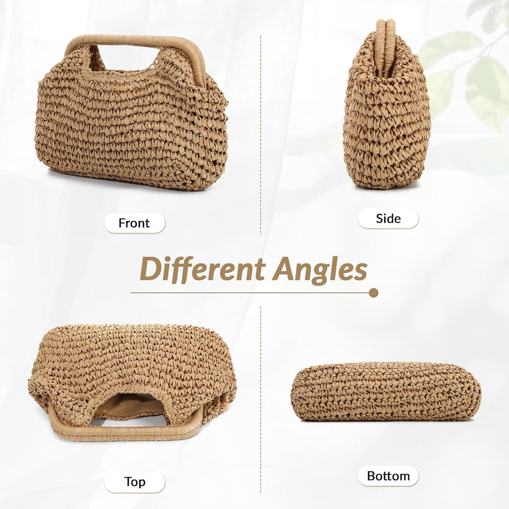 LHHMZ Women Straw Dumpling Clutch Bag, Woven Straw Clutch Handbag, Summer Beach Crossbody Shoulder Bag for Vacation Travel