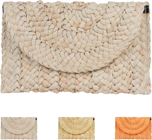 Straw Beach Clutch Bag for Women, Summer Boho Handmade Woven Beach Handbag, Casual Straw Clutch Bags for Summer Sandybeach Travel Holiday Vacation