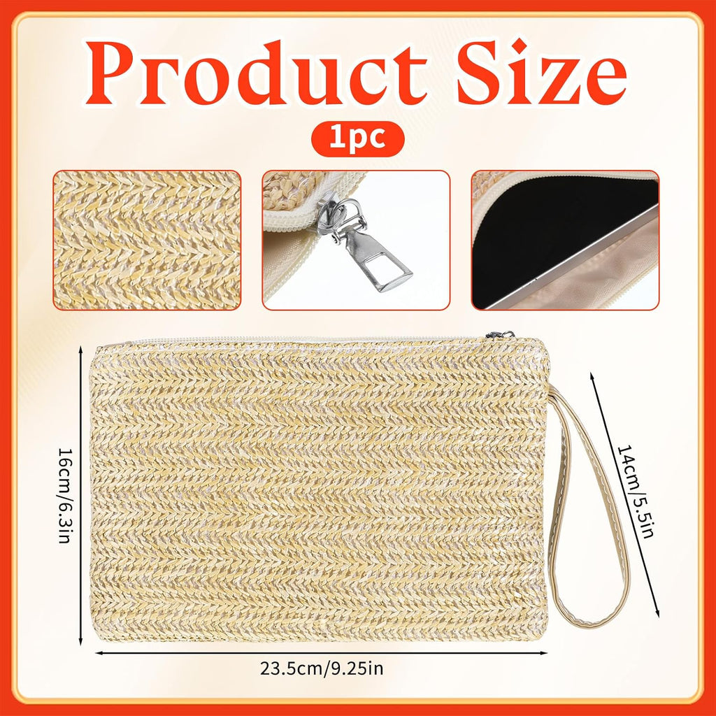 Hand-Woven Straw Clutch, Summer Straw Clutch Purses for Women, Bohemian Wristlet Bag for Beach, Vacation